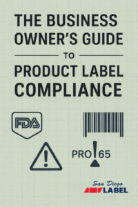 The business Owner Guide to Product Label Compliance cover with warning Icons. 
